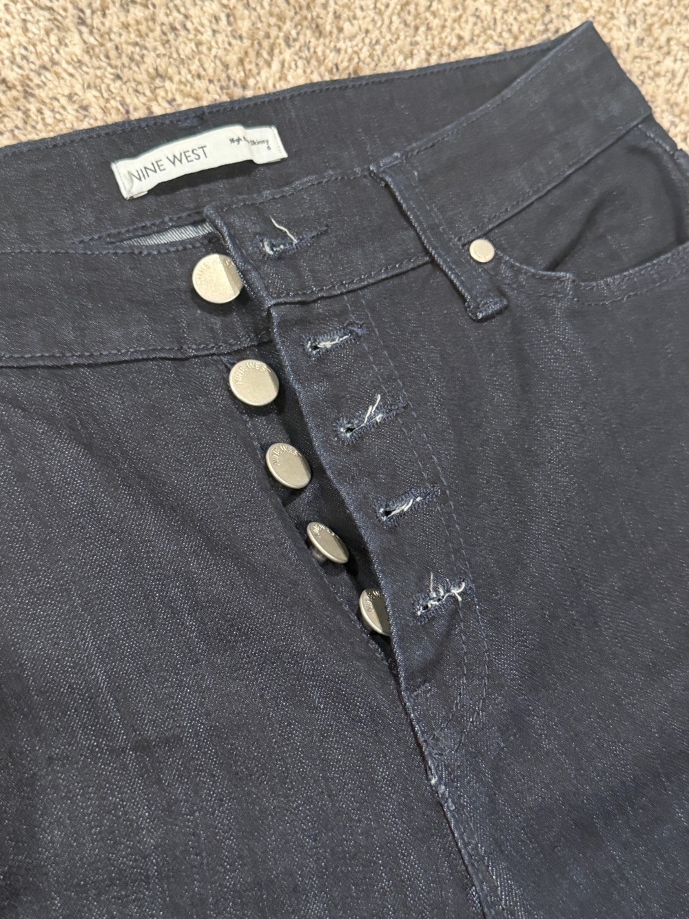 Nine West Navy High-Rise Button-Fly Jeans